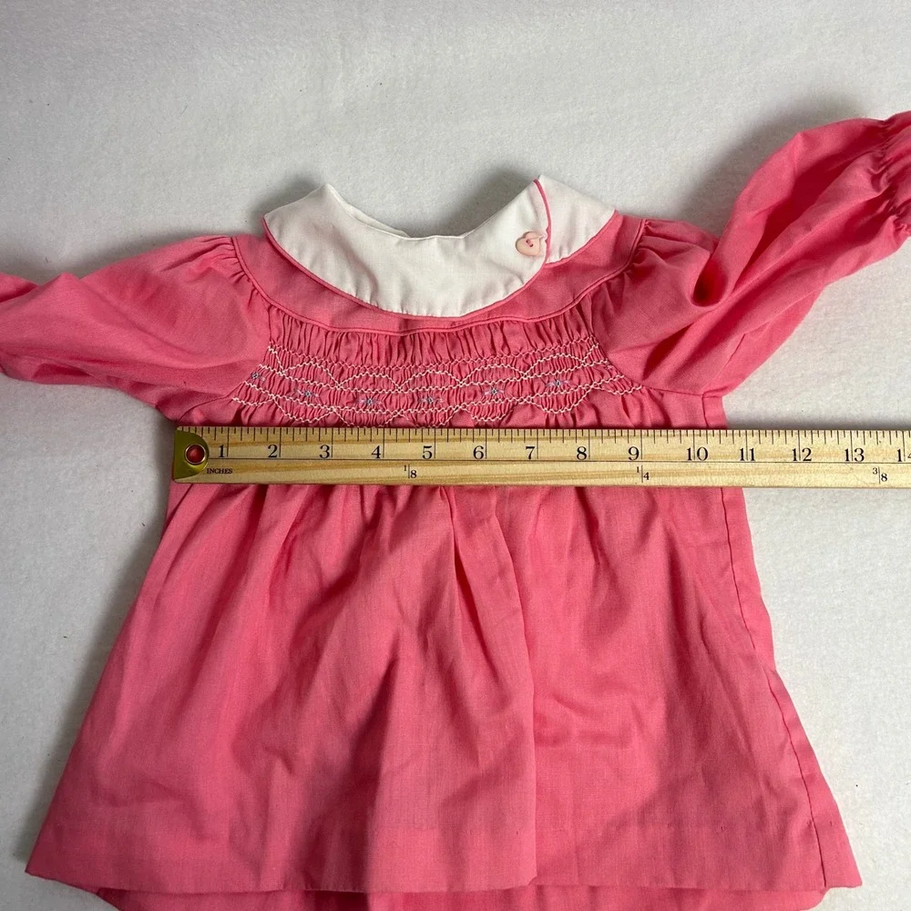 Vintage Carters Kids 12 Months Pink Blue Smocked Peter Pan Collar‎ Dress Lot 2pc